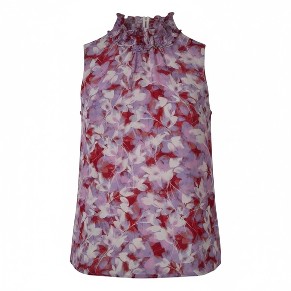 Calvin Klein Tops - New Calvin Klein Purple Floral Sleeveless Lined Smocked Neck Top Size XL